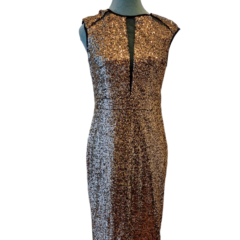 Nicole  Miller gold sequence  cocktail   holiday attire dress
